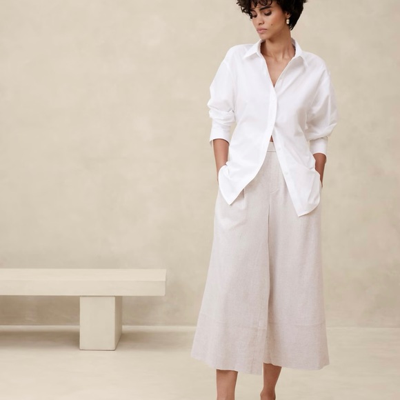 Banana Republic Factory Pants - Banana Republic Linen Blend Pants, Beige Wide-Leg Pull-On Crop Pant, Small, NWOT